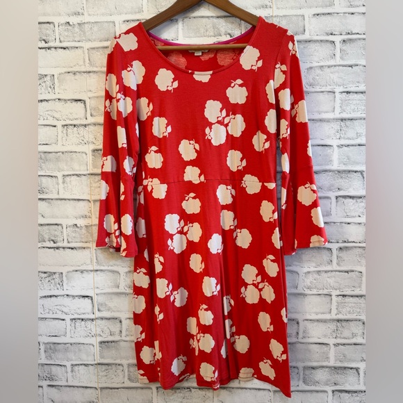 Women’s Boden Miriam Orange and white jersey mini dress with bell sleeves 8R - Picture 2 of 4